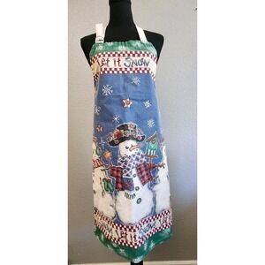 KAY DEE‎ DESIGNS Vintage Apron Christmas Snowman Let It Snow Snowflakes Holiday